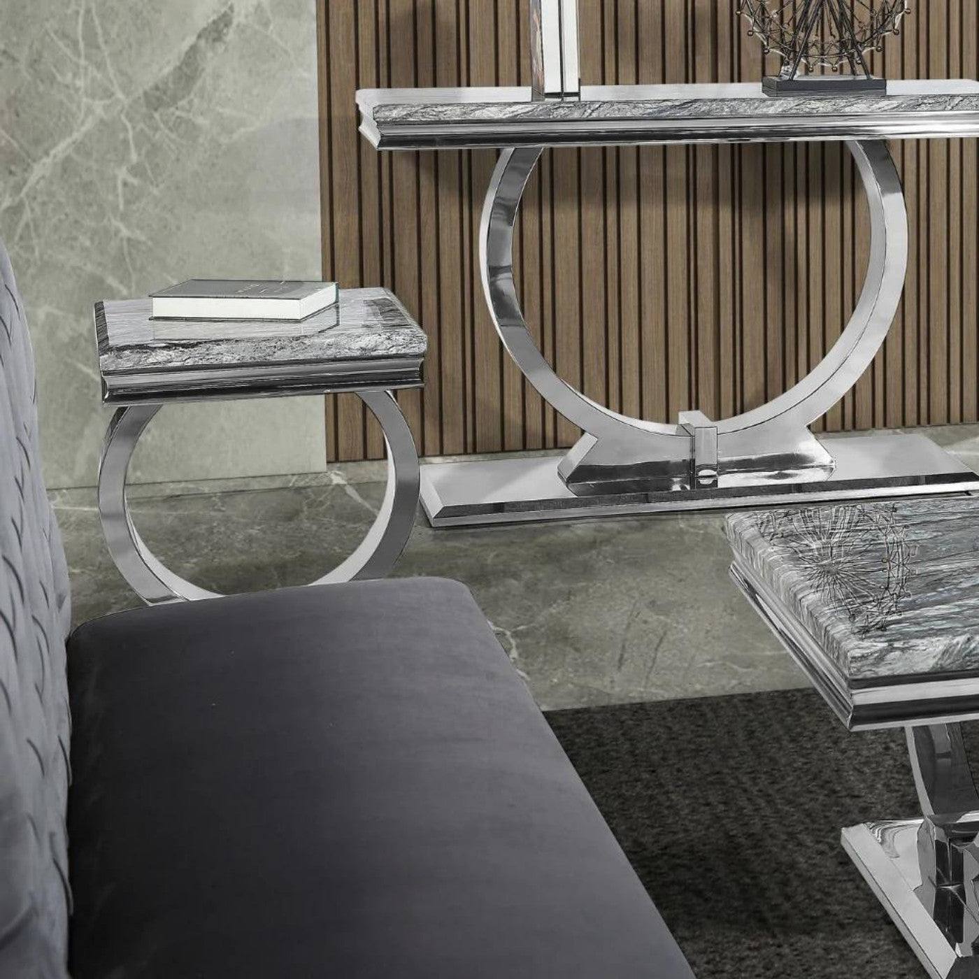 Arriana Marble or Glass Lamp Table with Round Stainless Steel Base - UK Online Furniture