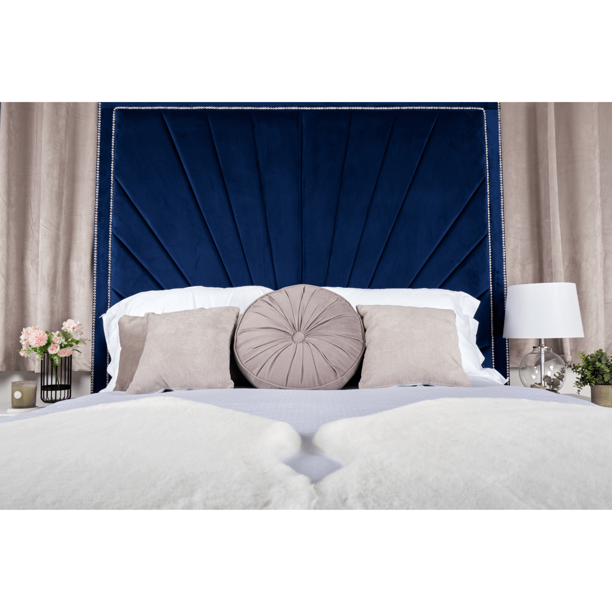 Catania Bed - Velvet Fabric Ottoman Bed with Tall Headboard - UK Online Furniture