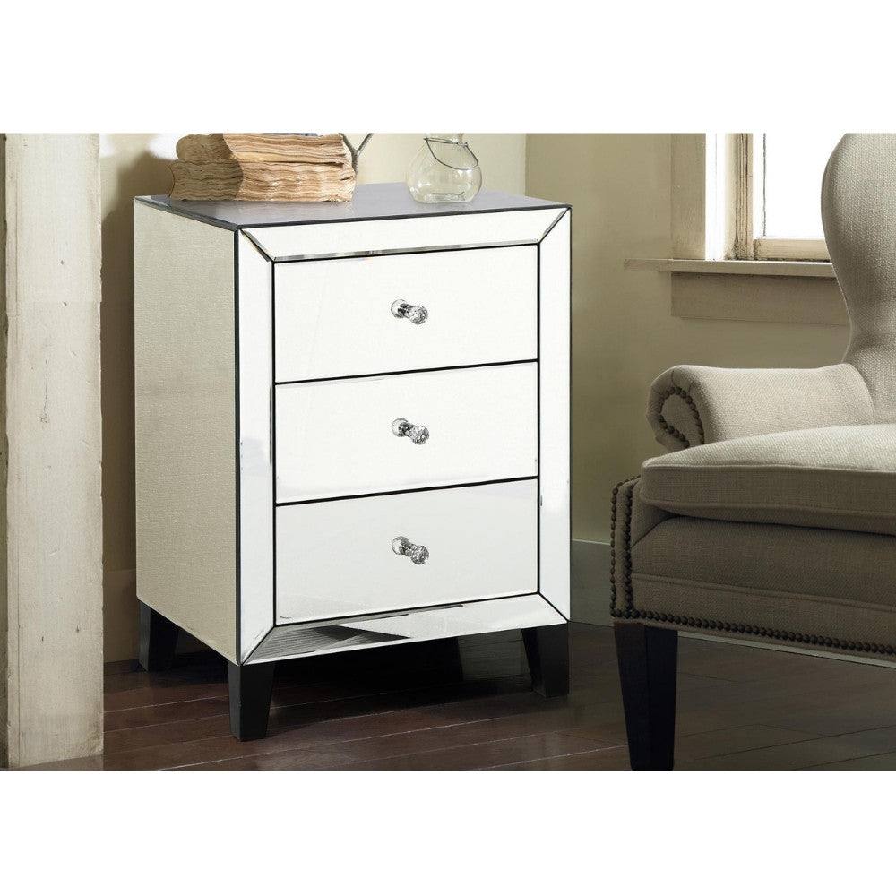 Augustina Mirrored 3 Drawer Nightstand - UK Online Furniture
