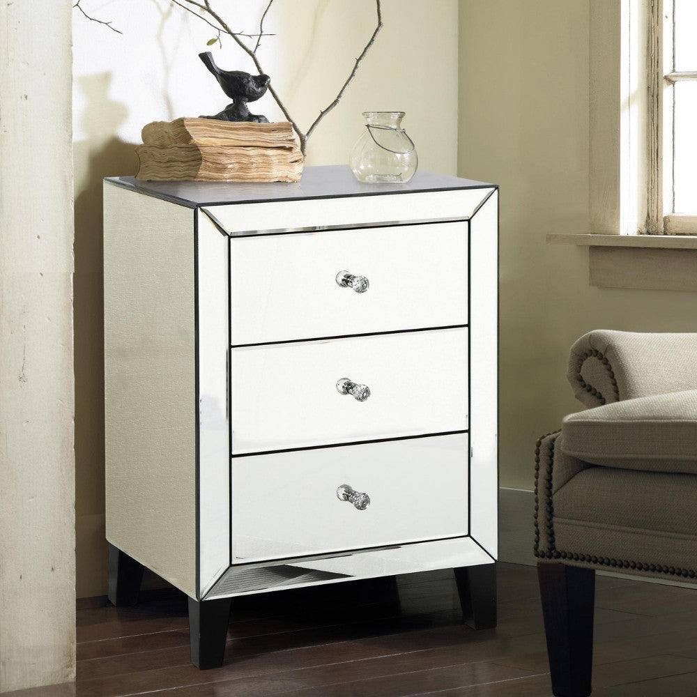 Augustina Mirrored 3 Drawer Nightstand - UK Online Furniture