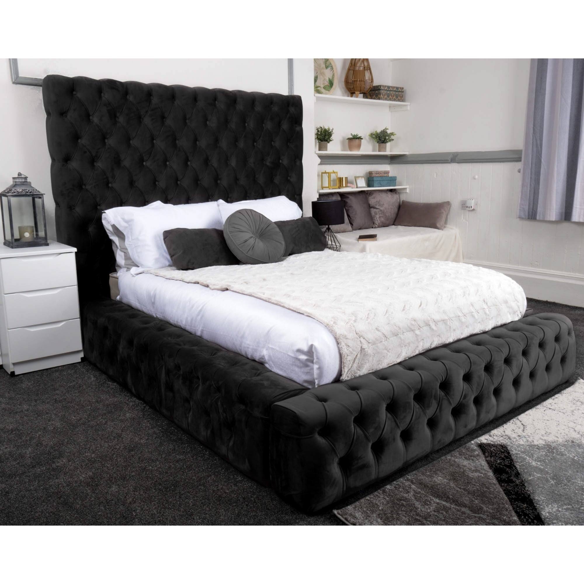 Ambassador Bed - Velvet Fabric Bed Frame - 4 Sizes -13 Colours - UK Online Furniture