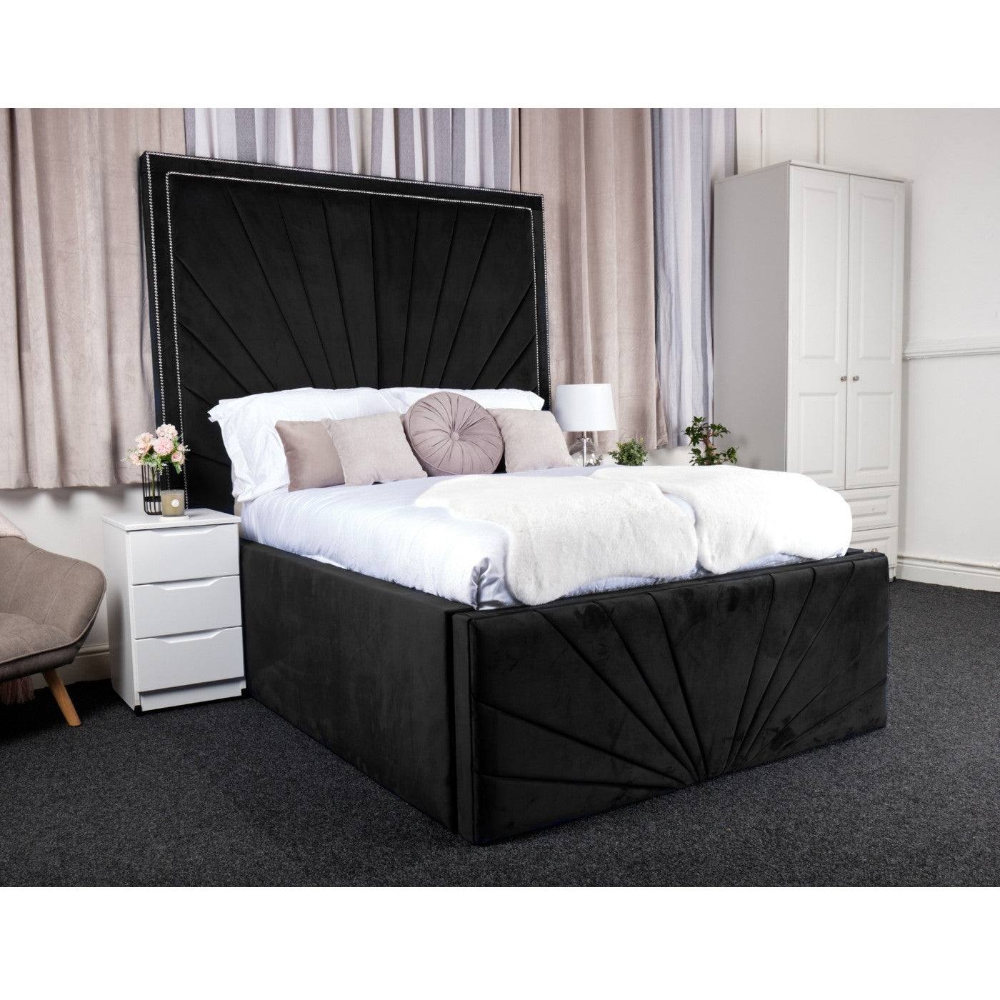 Catania Bed - Velvet Fabric Ottoman Bed with Tall Headboard - UK Online Furniture