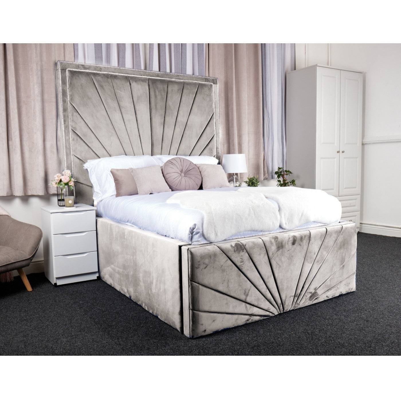 Catania Bed - Velvet Fabric Ottoman Bed with Tall Headboard - UK Online Furniture