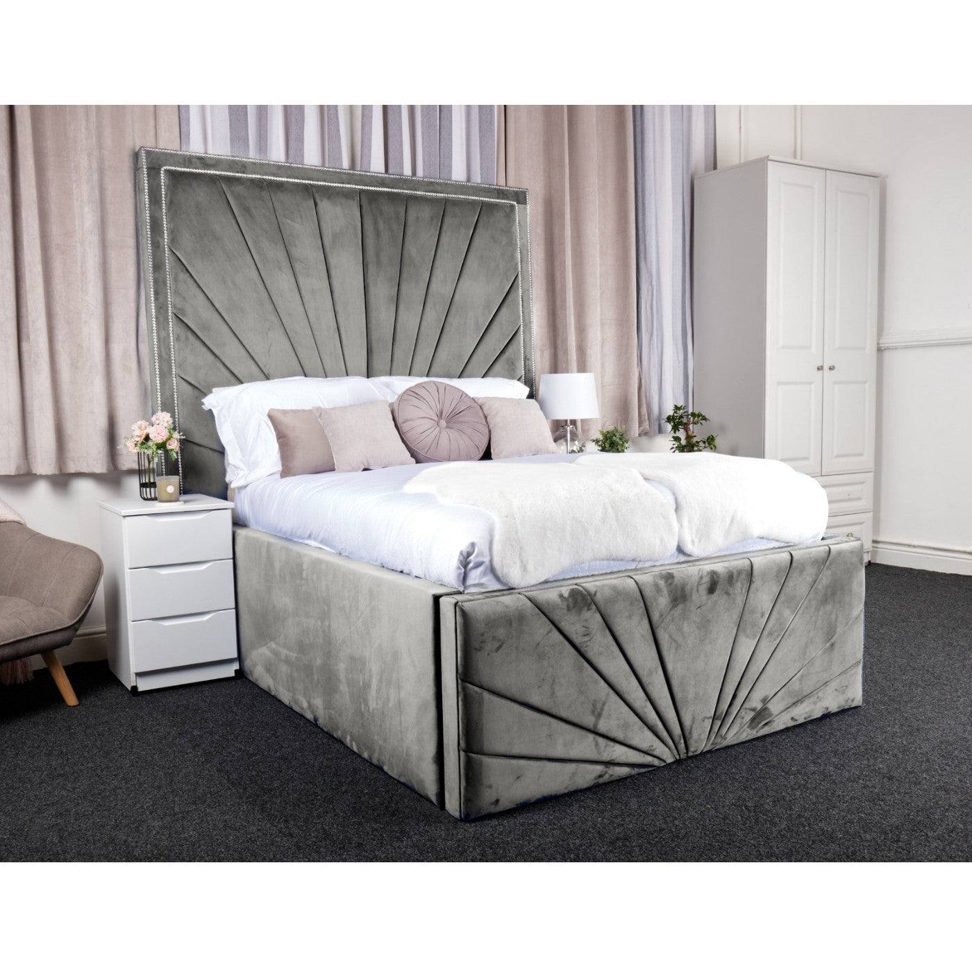 Catania Bed - Velvet Fabric Ottoman Bed with Tall Headboard - UK Online Furniture