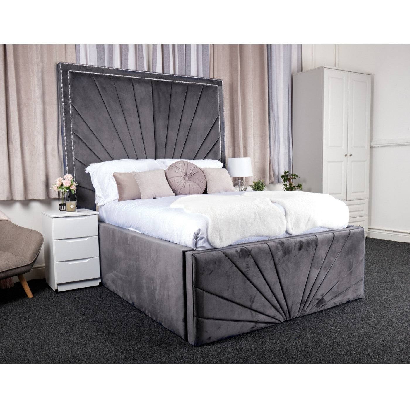 Catania Bed - Velvet Fabric Ottoman Bed with Tall Headboard - UK Online Furniture
