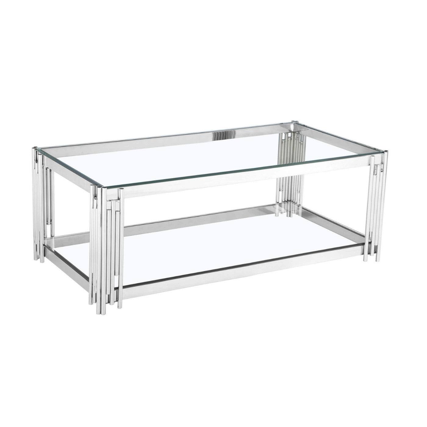 Luxury Clear Glass and Silver Cleveland Coffee Table - UK Online Furniture