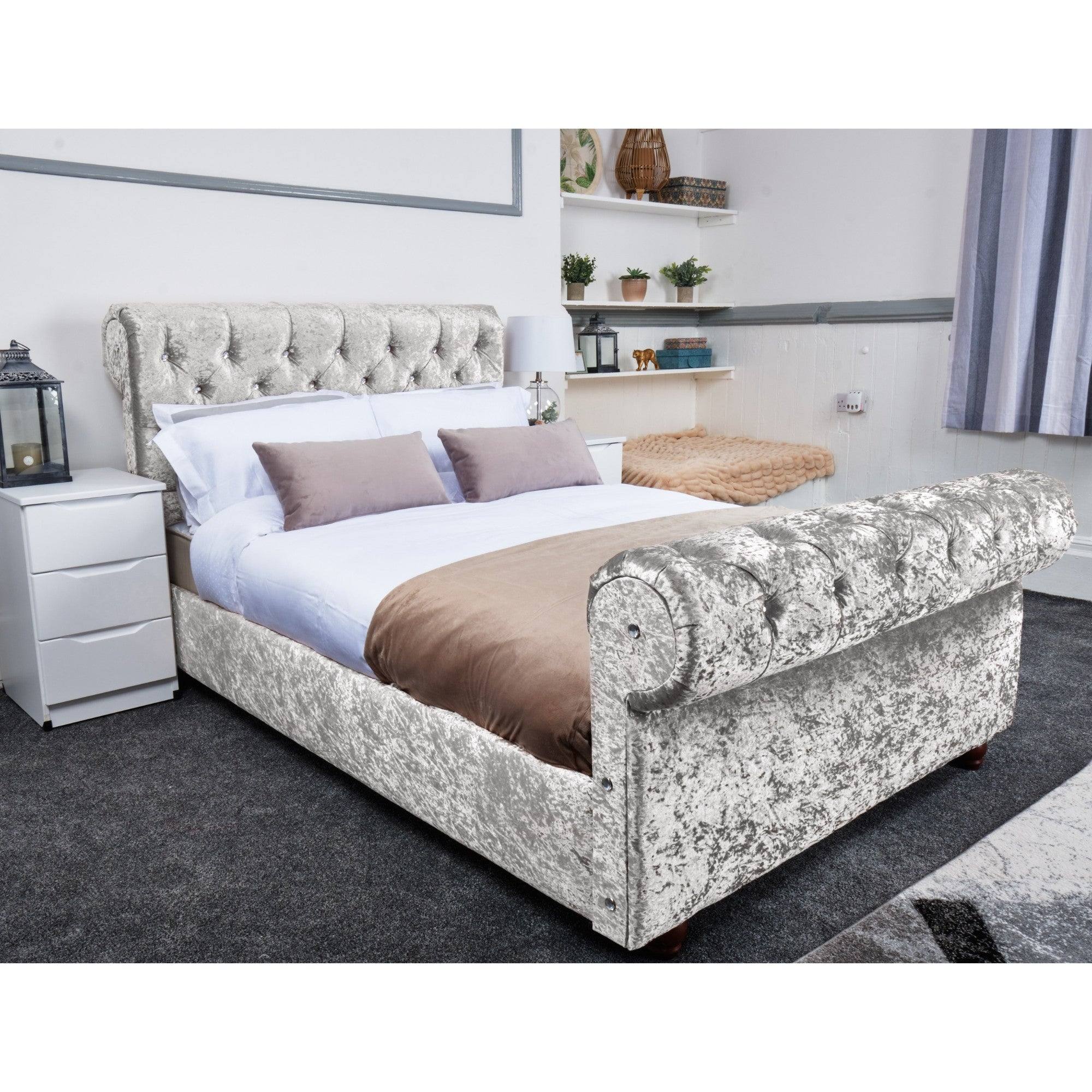 Florence Bed - Crushed Velvet Ottoman Bed Double, Queen, King - UK Online Furniture