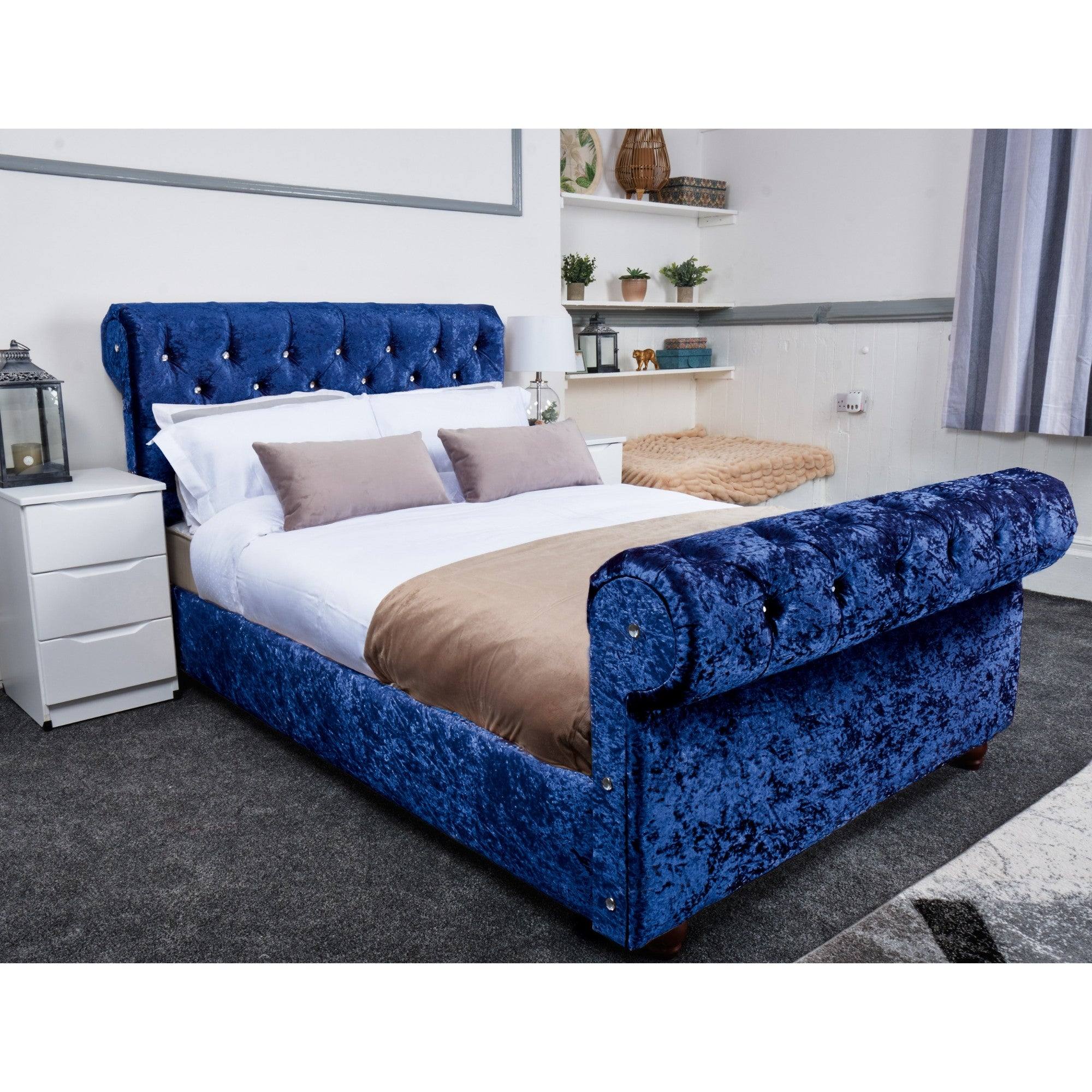 Florence Bed - Crushed Velvet Ottoman Bed Double, Queen, King - UK Online Furniture