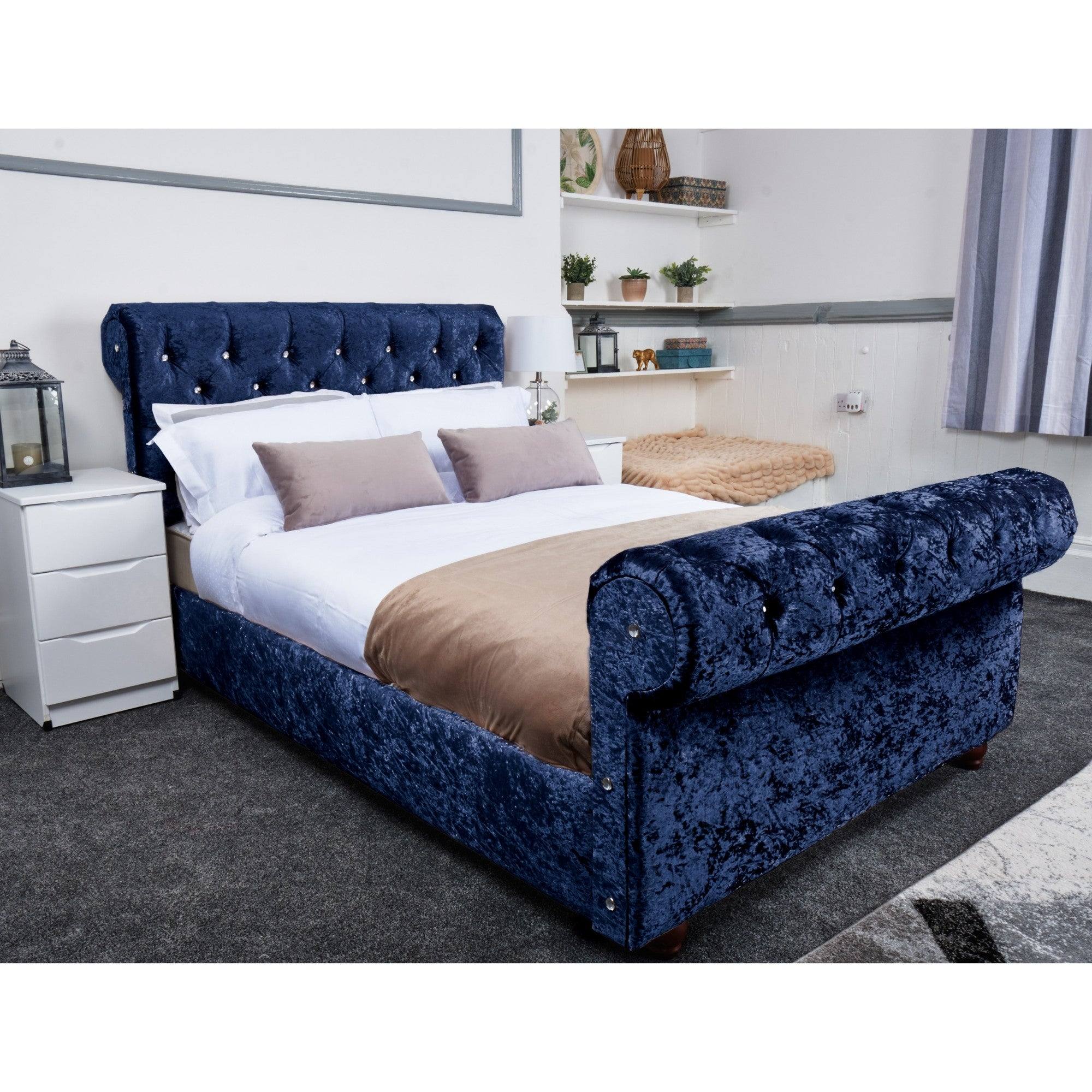 Florence Bed - Crushed Velvet Ottoman Bed Double, Queen, King - UK Online Furniture