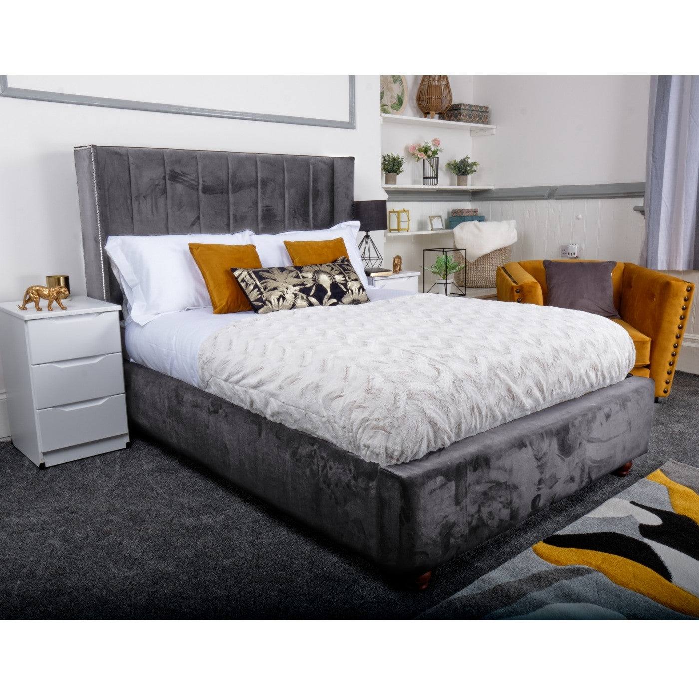 Hilcott Bed - Velvet Fabric Ottoman Bed Frame, Double, King - UK Online Furniture