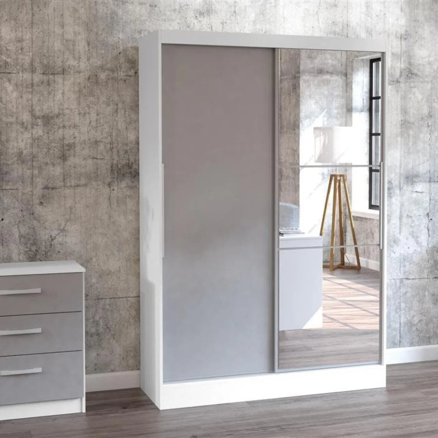 Lynx 2 Door Sliding Mirrored Wardrobe in White