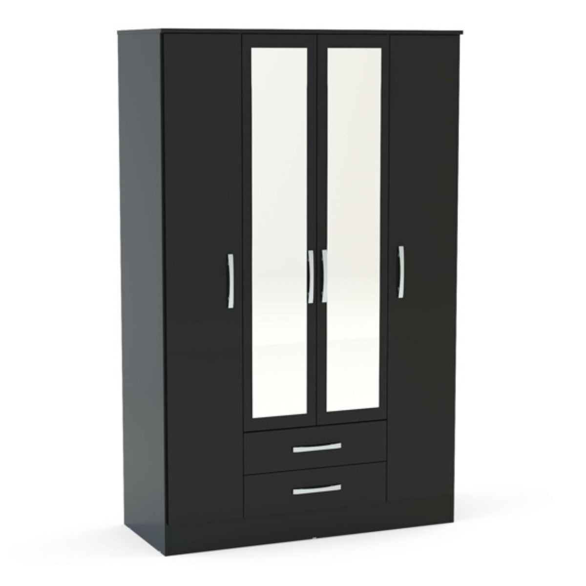 Lynx 4 Door Mirrored Wardrobe in Black - UK Online Furniture