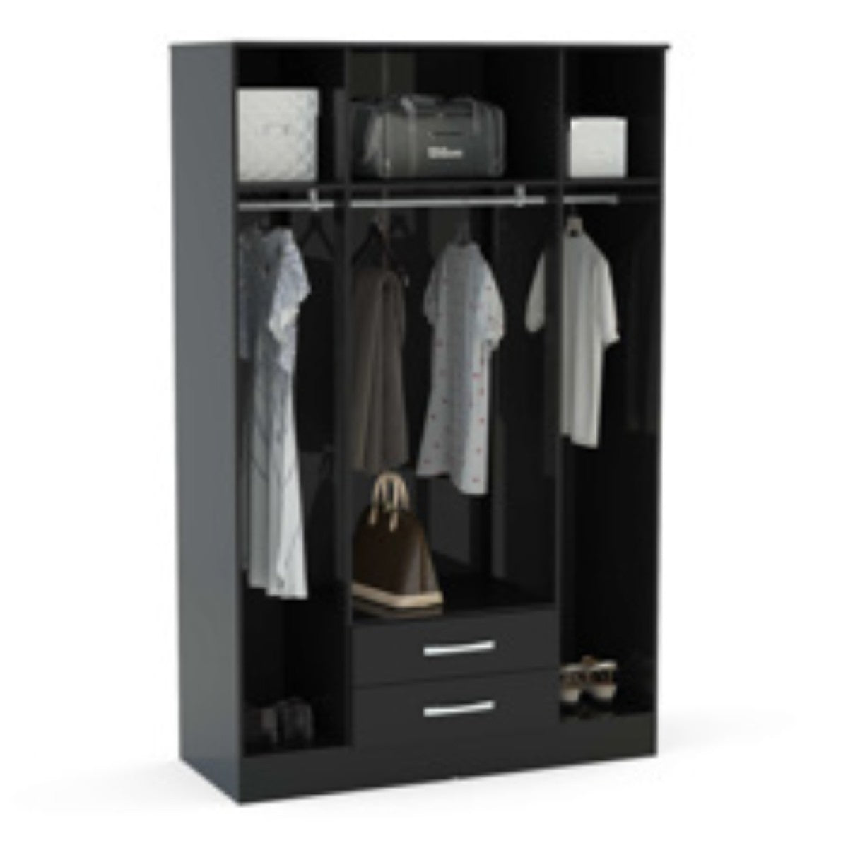 Lynx 4 Door Mirrored Wardrobe in Grey - UK Online Furniture
