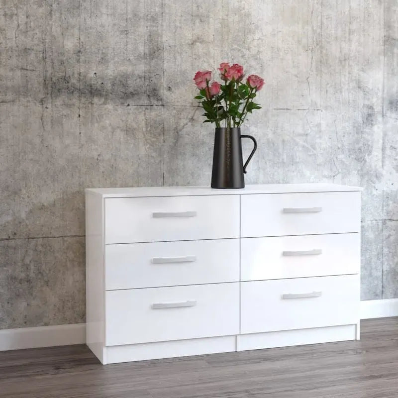 High-Gloss Lynx 6 Drawer Chest in Grey, Black, White, Brown, Silver