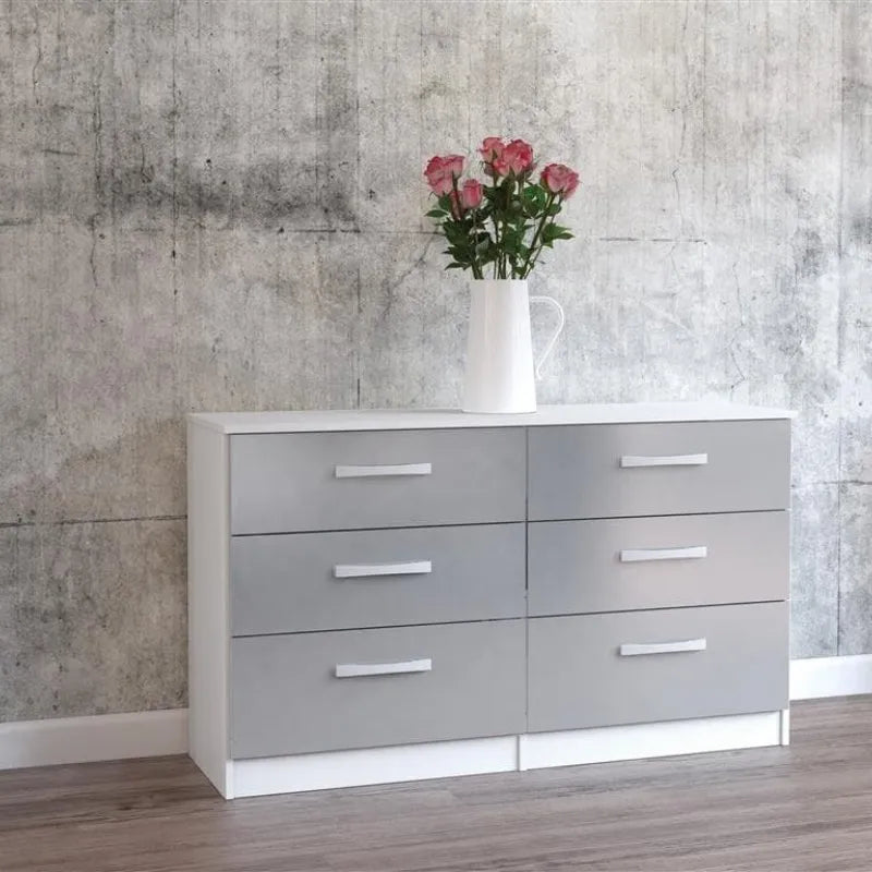 High-Gloss Lynx 6 Drawer Chest in Grey, Black, White, Brown, Silver