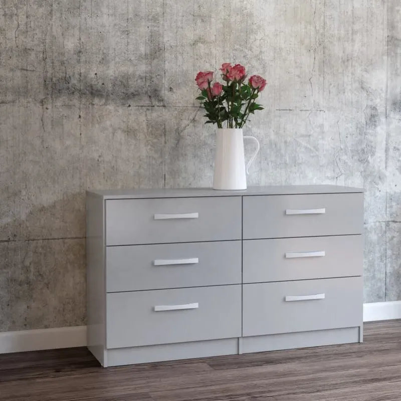 High-Gloss Lynx 6 Drawer Chest in Grey, Black, White, Brown, Silver