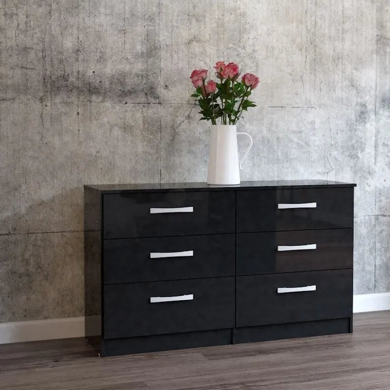 High-Gloss Lynx 6 Drawer Chest in Grey, Black, White, Brown, Silver