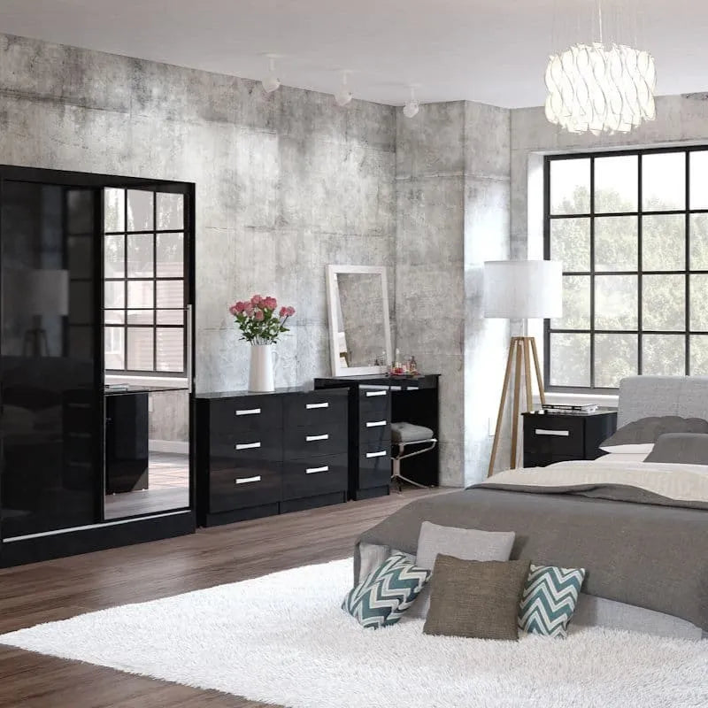 High-Gloss Lynx 6 Drawer Chest in Grey, Black, White, Brown, Silver