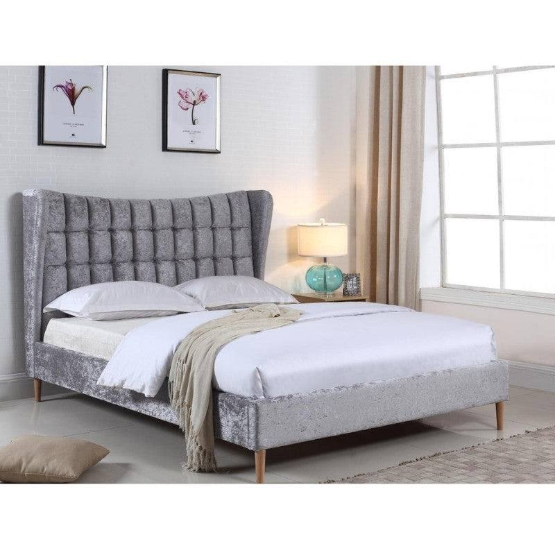 Mahala Crushed Velvet Fabric Bed - Double, King Size - Grey - UK Online Furniture