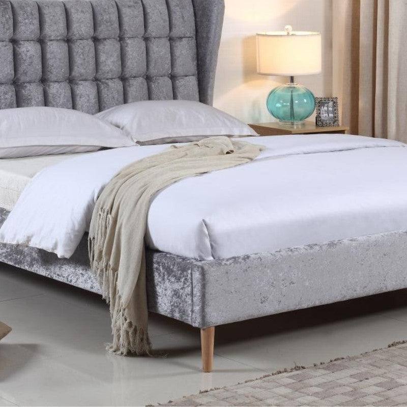 Mahala Crushed Velvet Fabric Bed - Double, King Size - Grey - UK Online Furniture