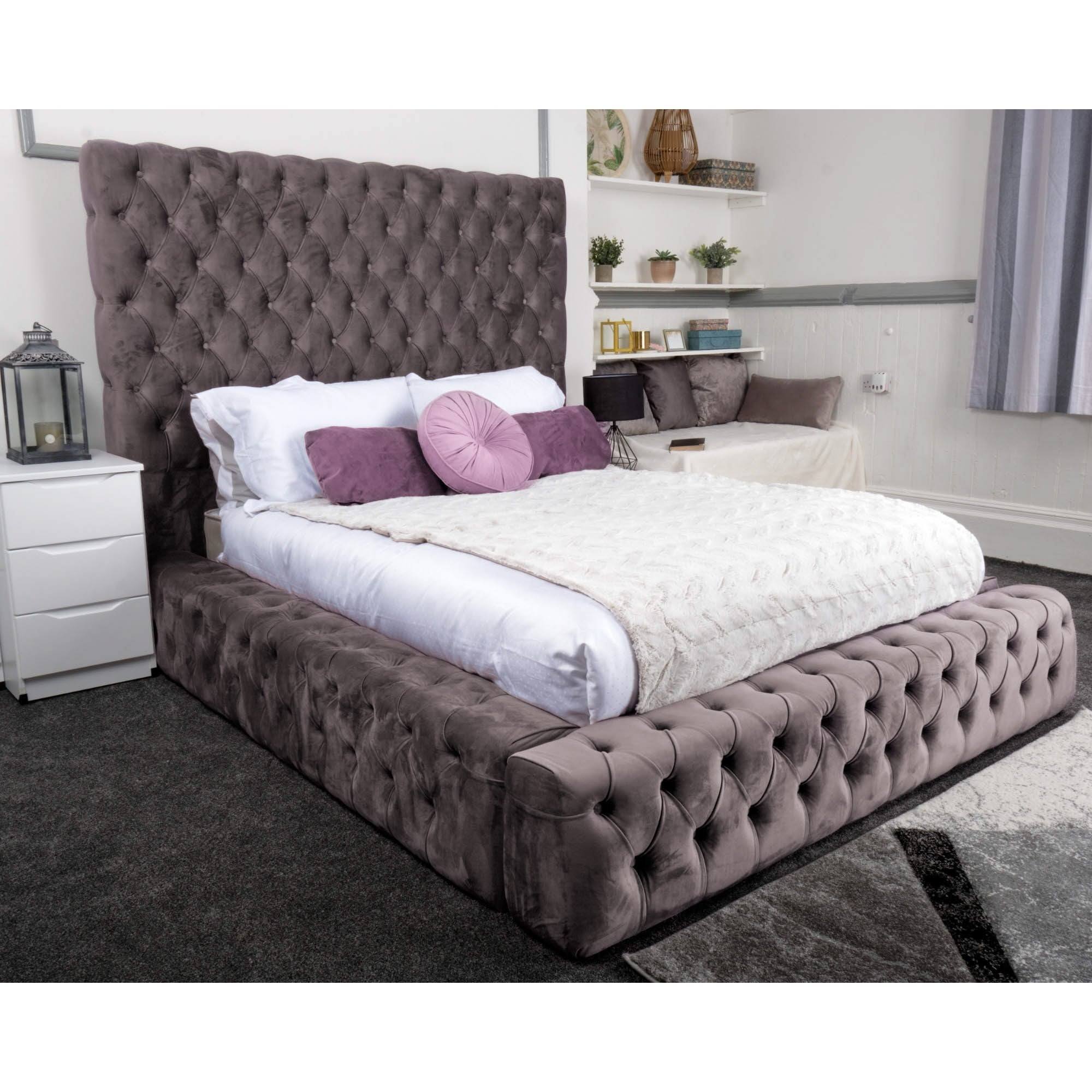 Ambassador Bed - Velvet Fabric Bed Frame - 4 Sizes -13 Colours - UK Online Furniture