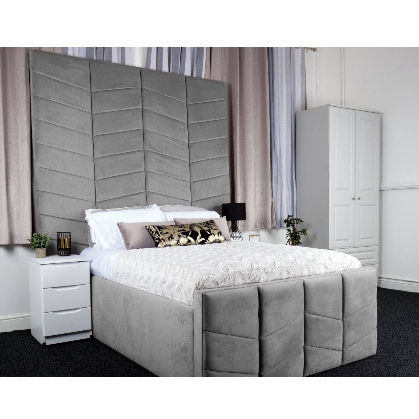 Naples Bed - Velvet Fabric Ottoman Bed Frame with Tall Headboard - UK Online Furniture
