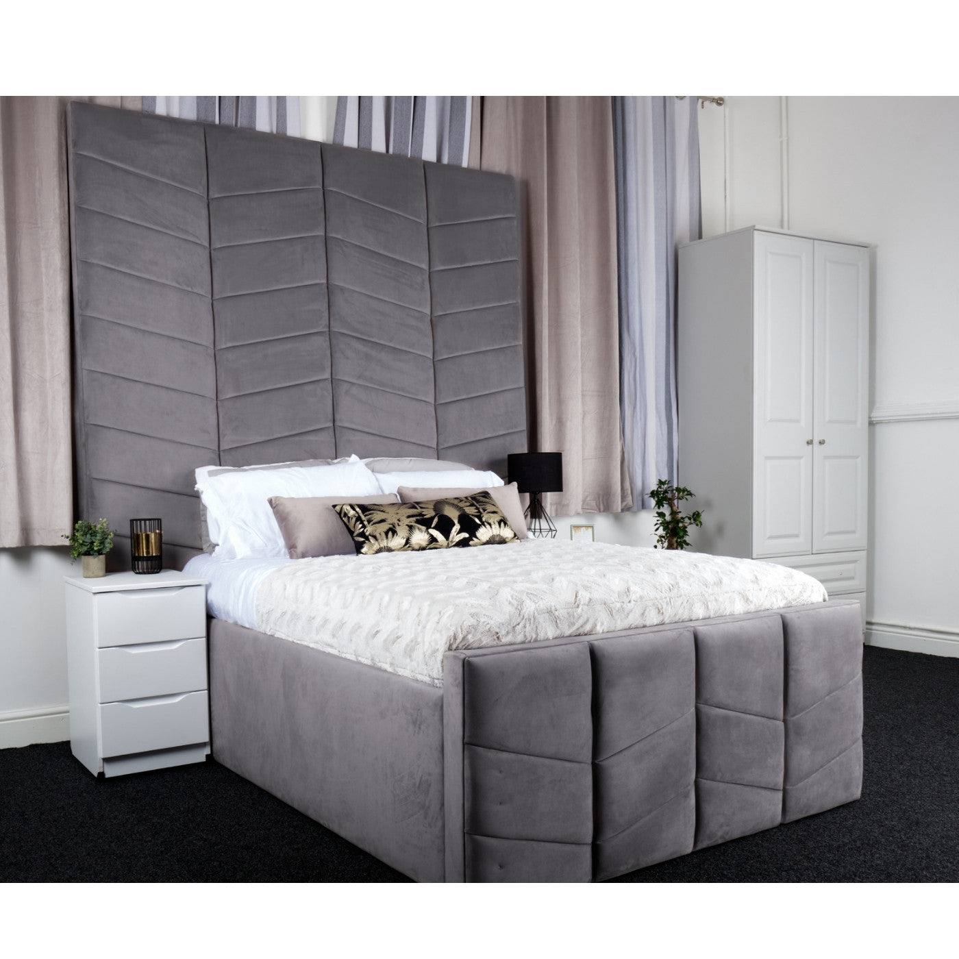 Naples Bed - Velvet Fabric Ottoman Bed Frame with Tall Headboard - UK Online Furniture