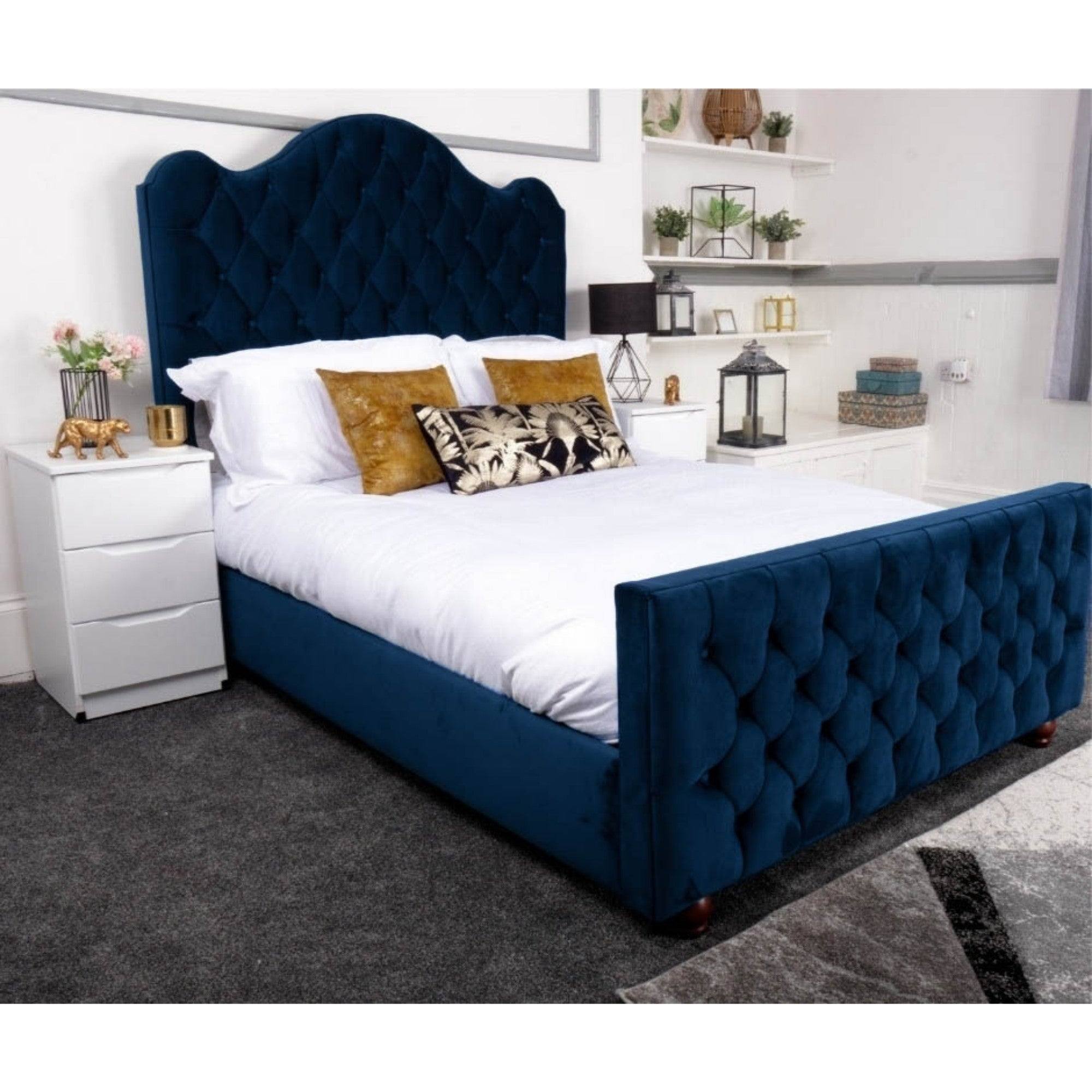 Kashmir Bed - Velvet Fabric Bed Frame - 5 Sizes -13 Colours - UK Online Furniture