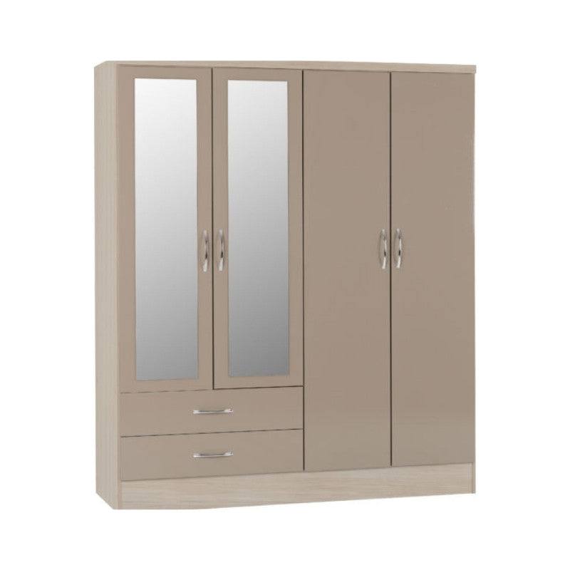 Nevada 4 Door 2 Drawer Mirrored Wardrobe - UK Online Furniture