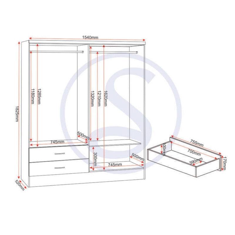 Nevada 4 Door 2 Drawer Mirrored Wardrobe - UK Online Furniture