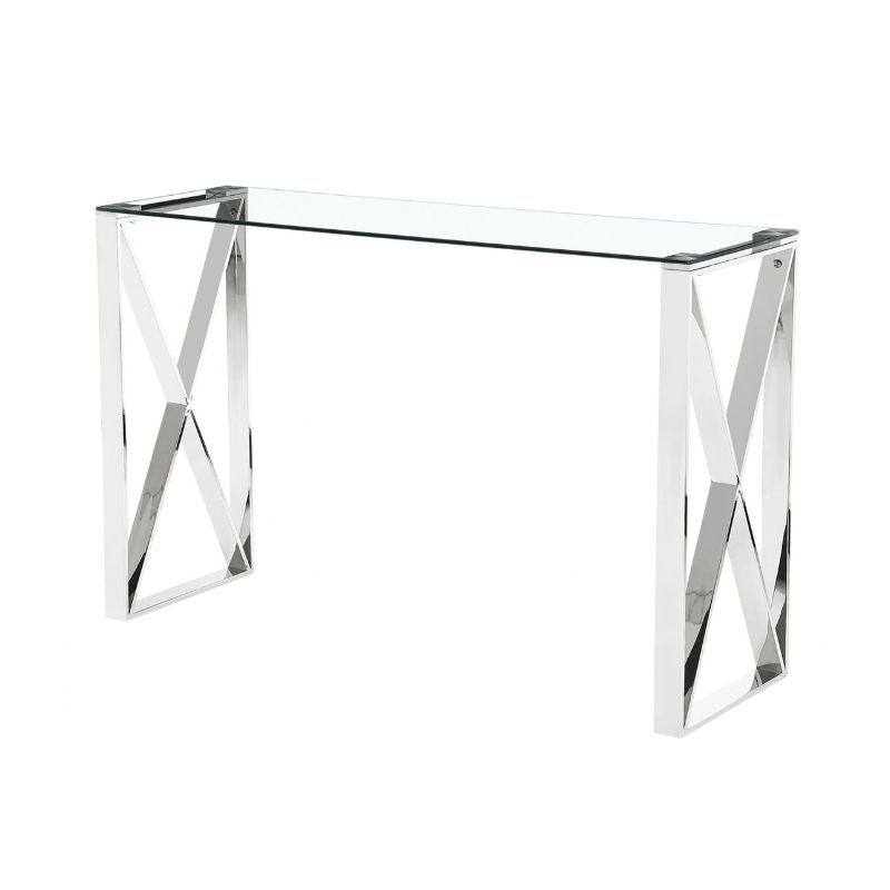 Ningbo Clear Glass Chrome Frame Hallway Console Table - UK Online Furniture