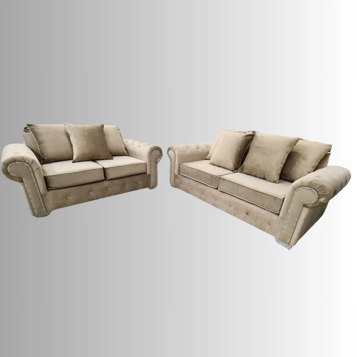 Oakland Scatter Back 3+2 Sofa Set in Grey or Beige Velvet