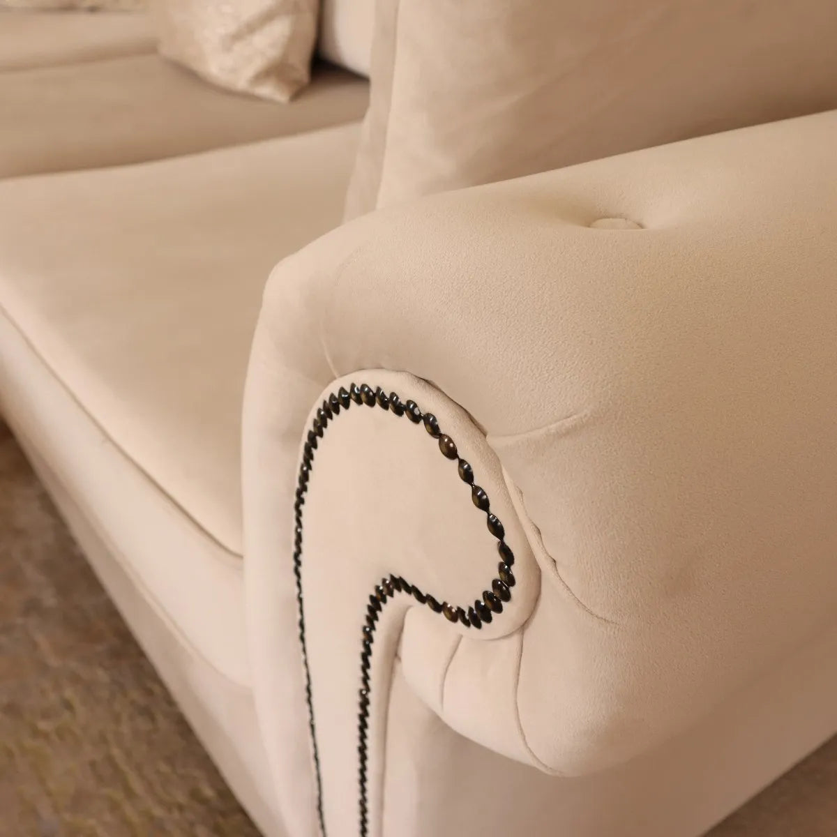 Oakland Scatter Back Velvet Corner Sofa in Beige or Grey Velvet