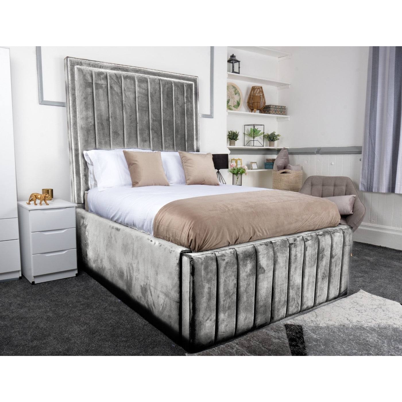 Oslo Bed - Velvet Fabric Ottoman Bed Black, Grey, Blue - UK Online Furniture