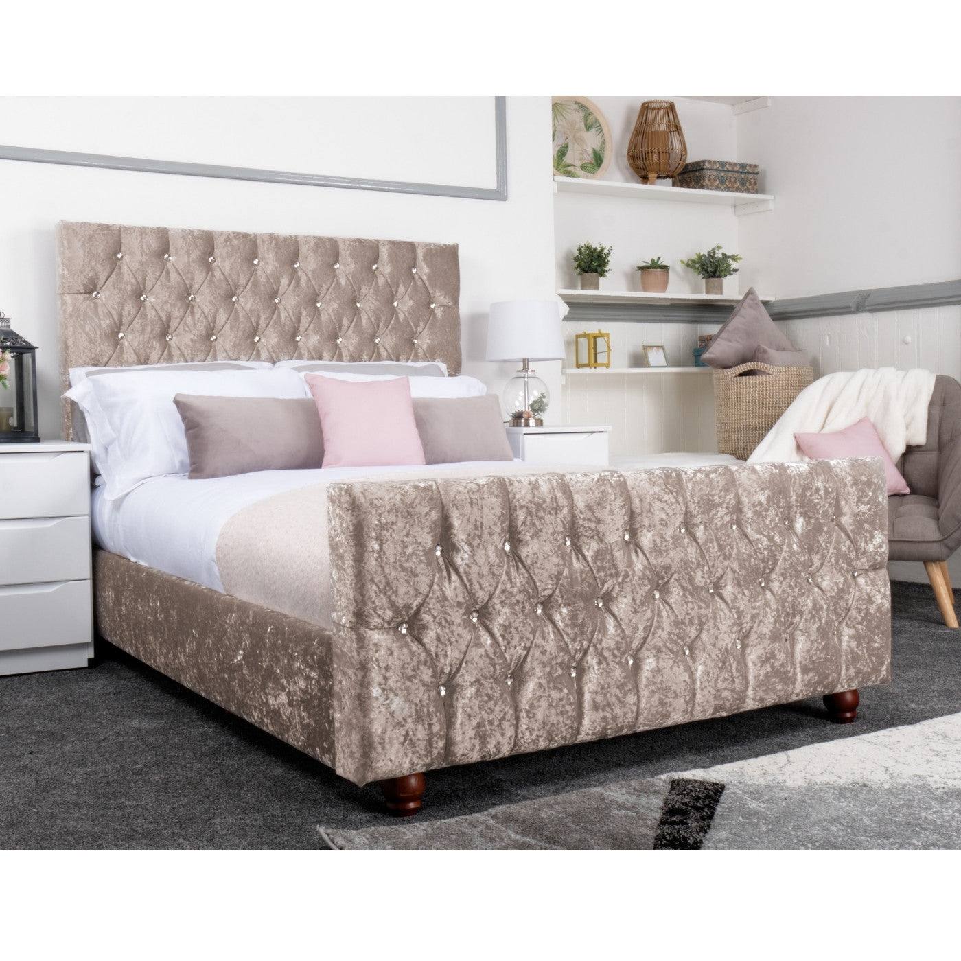Rubia Bed - Crushed Velvet Fabric Ottoman Bed Frame - UK Online Furniture