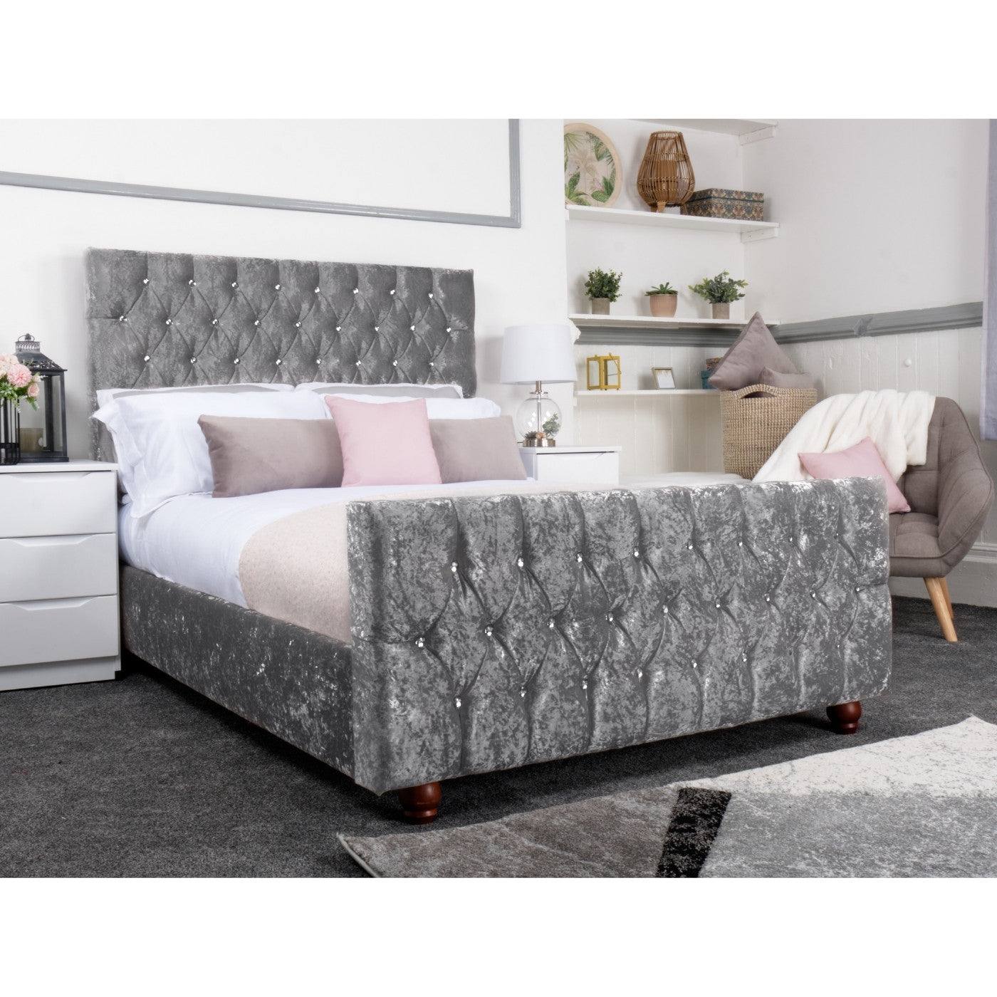 Rubia Bed - Crushed Velvet Fabric Ottoman Bed Frame - UK Online Furniture