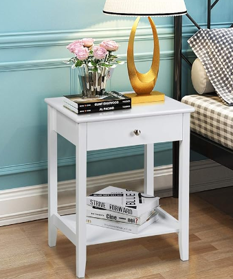Toledo 1 Drawer Bedside in White or Black with Oak Effect Top