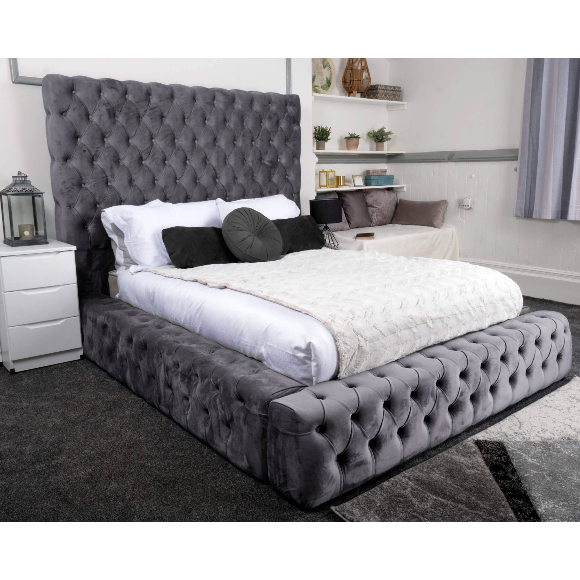 Ambassador Bed - Velvet Fabric Bed Frame - 4 Sizes -13 Colours - UK Online Furniture