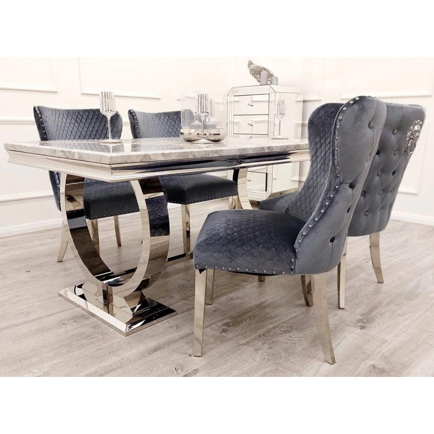 Arriana Dining Table - White, Grey, or Black Marble Effect or Glass - UK Online Furniture