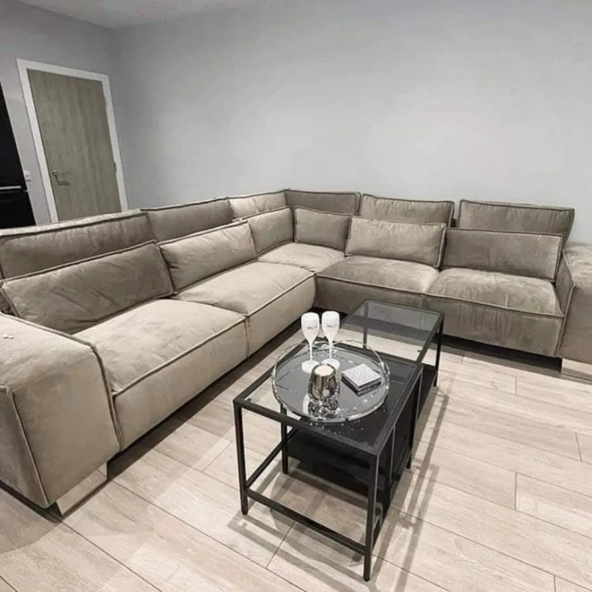 Sloane Modern 5 Seater Large Corner Sofa in Steel Grey Velvet