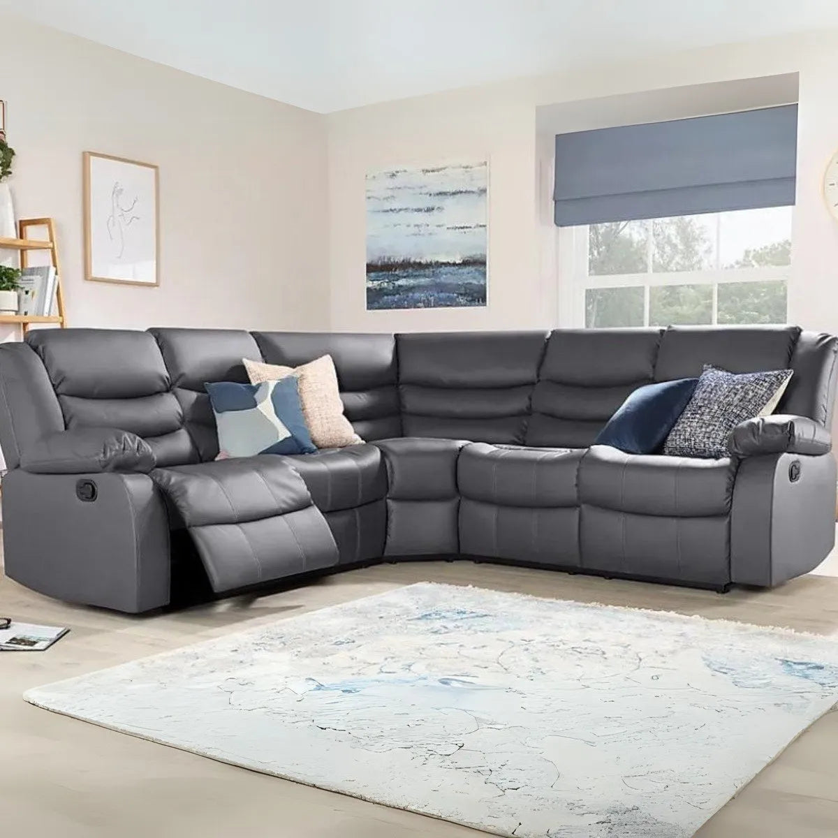 Roma Corner Recliner Sofa in Grey Fabric