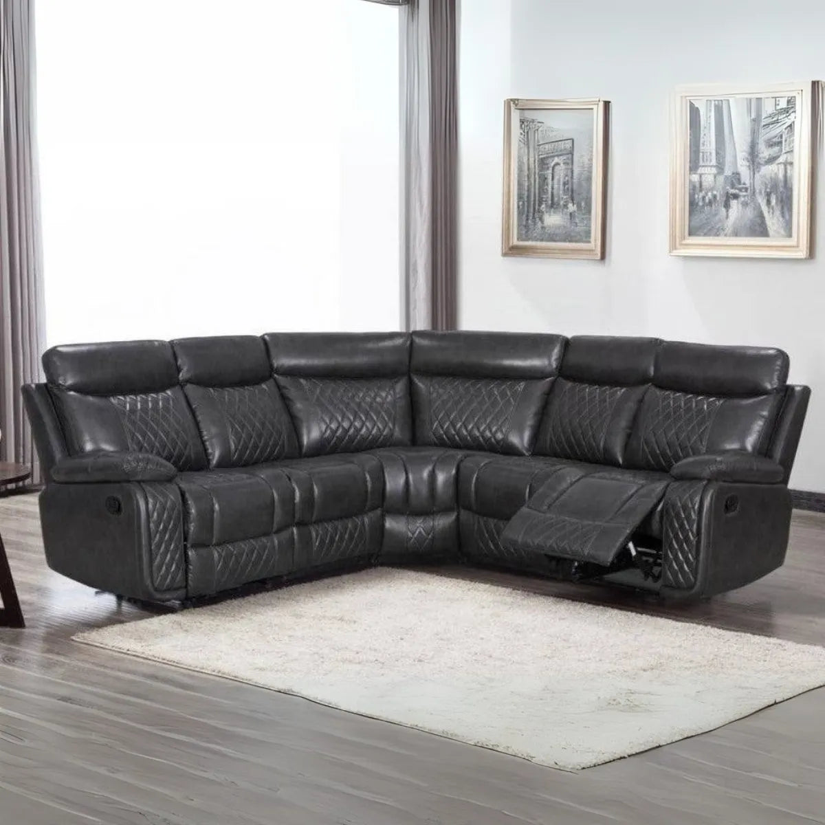 Atlanta Leather Recliner Corner Sofa, Grey or Brown