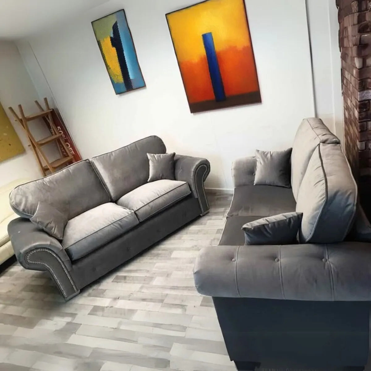 Oakland Full Back 3+2 Sofa Set in Grey Velvet