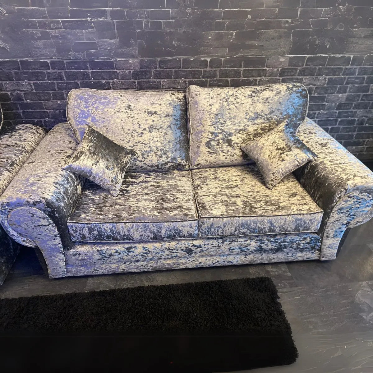 Tangent 3+2 Sofa Set in Black or Silver Crushed Velvet