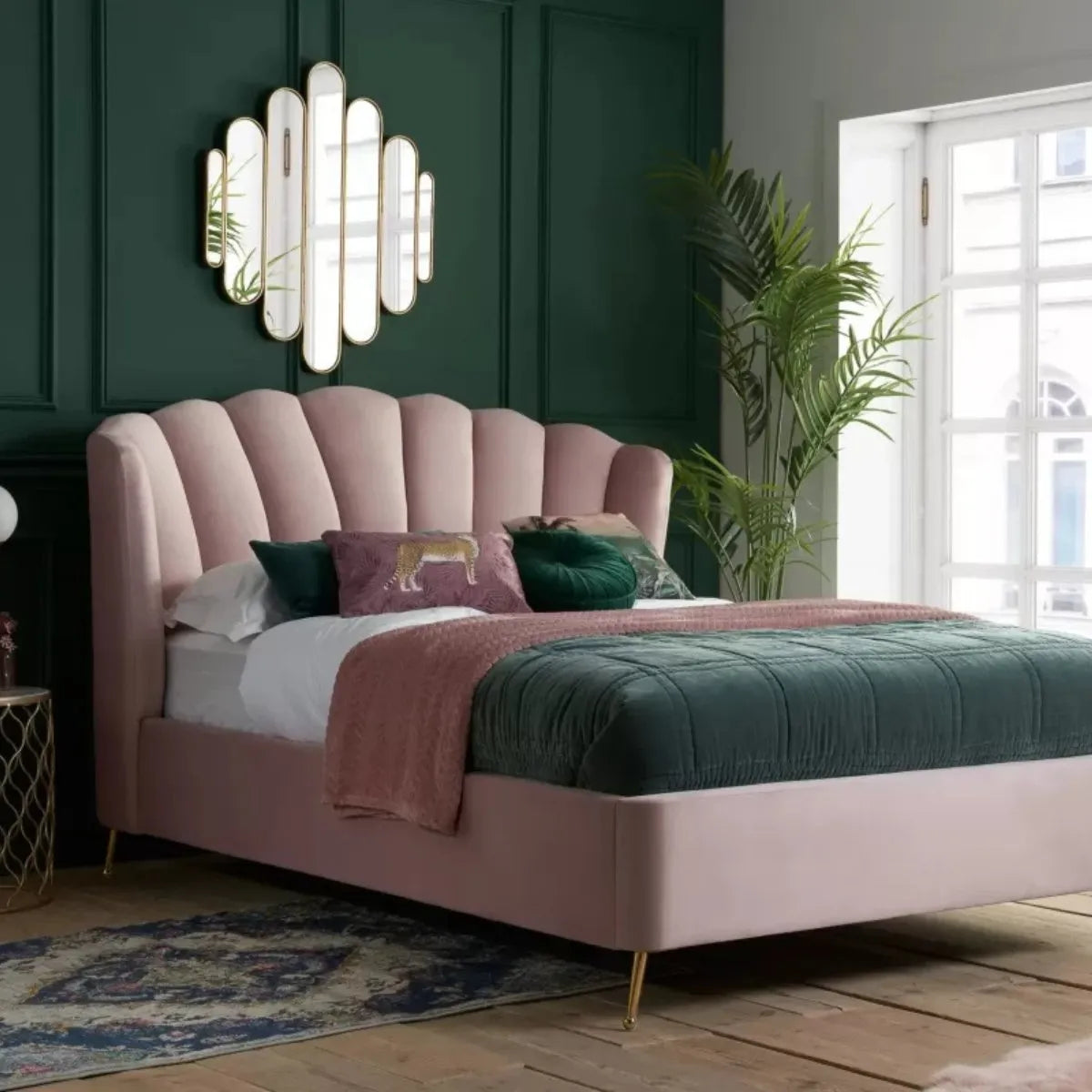 Lottie Pink Velvet Fabric Ottoman Storage Bed - Double, King
