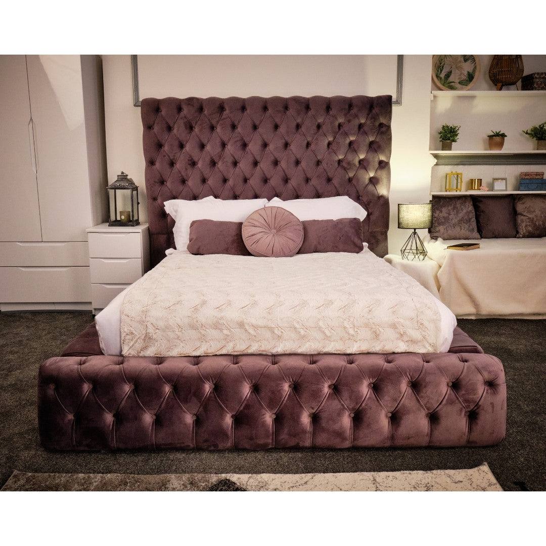 Ambassador Bed - Velvet Fabric Bed Frame - 4 Sizes -13 Colours - UK Online Furniture
