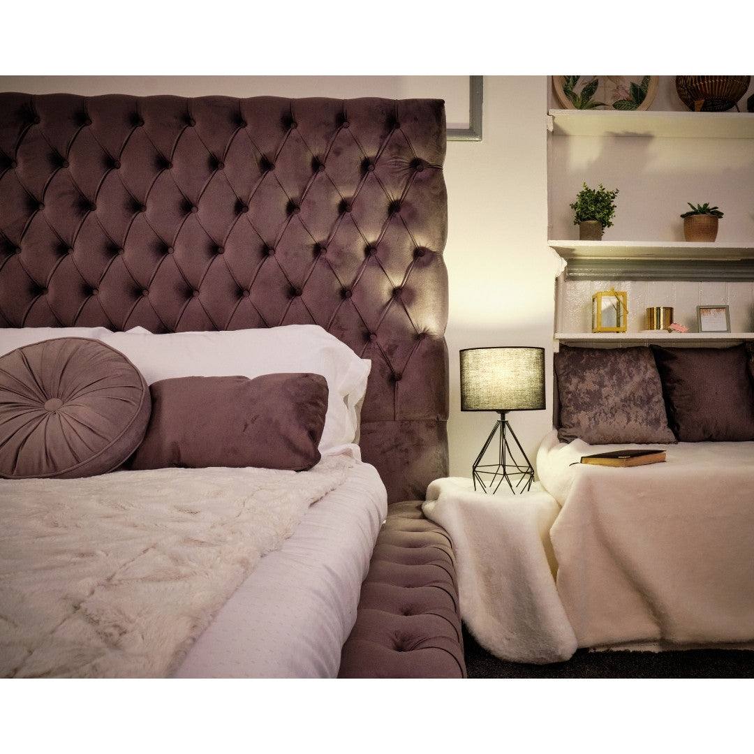Ambassador Bed - Velvet Fabric Bed Frame - 4 Sizes -13 Colours - UK Online Furniture