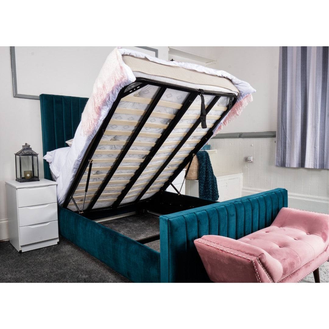 Calypso Bed - Velvet Fabric Ottoman Storage Bed - UK Online Furniture