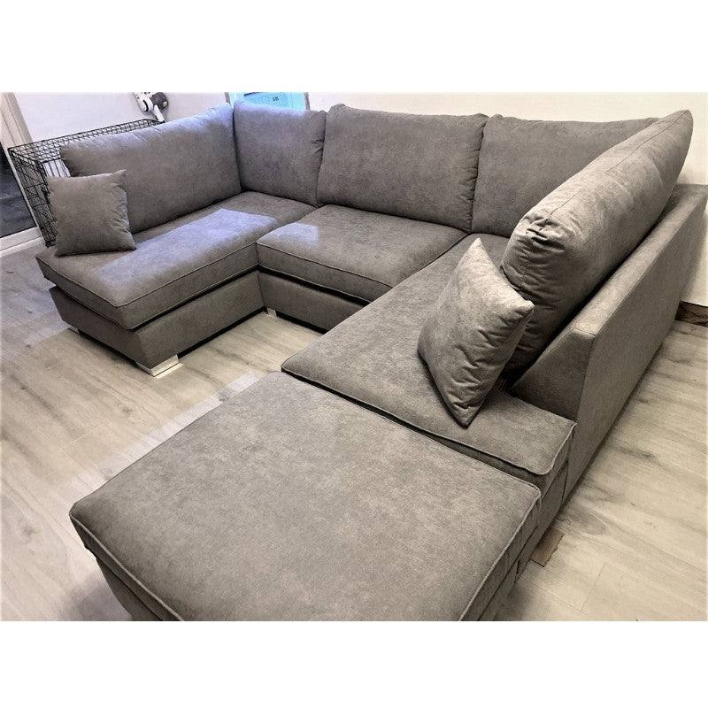 Carnaby Large U-Shaped Corner Sofa, Full Back Grey - UK Online Furniture