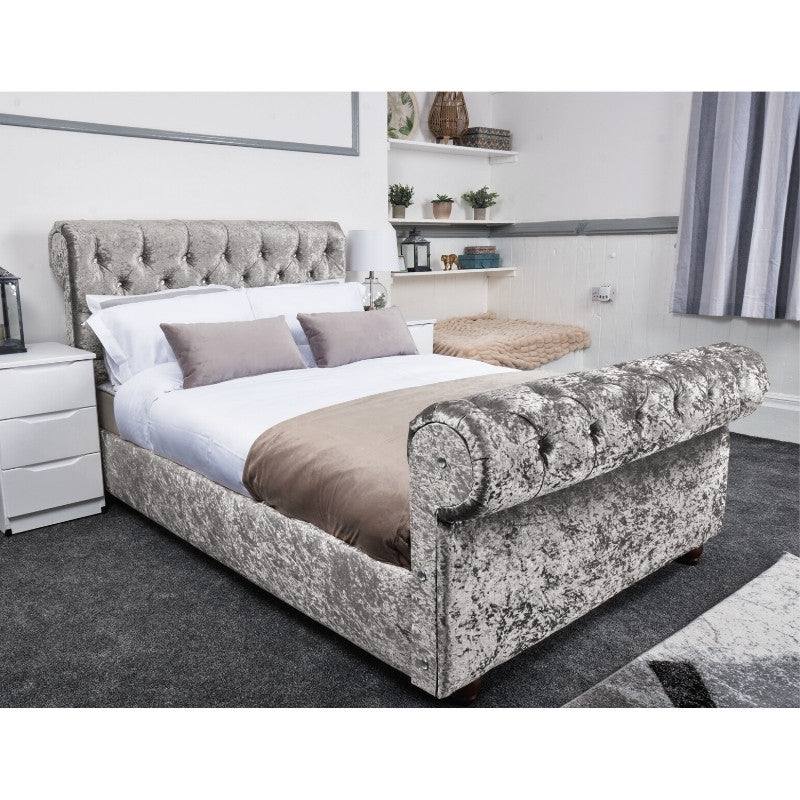 Florence Bed - Crushed Velvet Ottoman Bed Double, Queen, King - UK Online Furniture